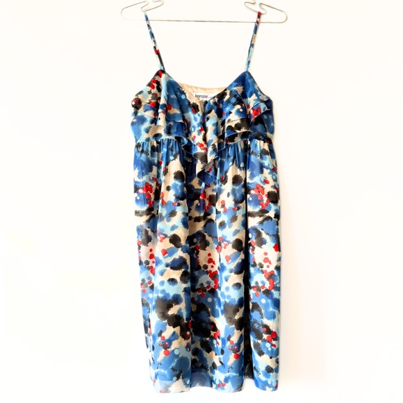 Kensie Pretty Abstract Watercolour Ruffle Dress Size M - Picture 1 of 10